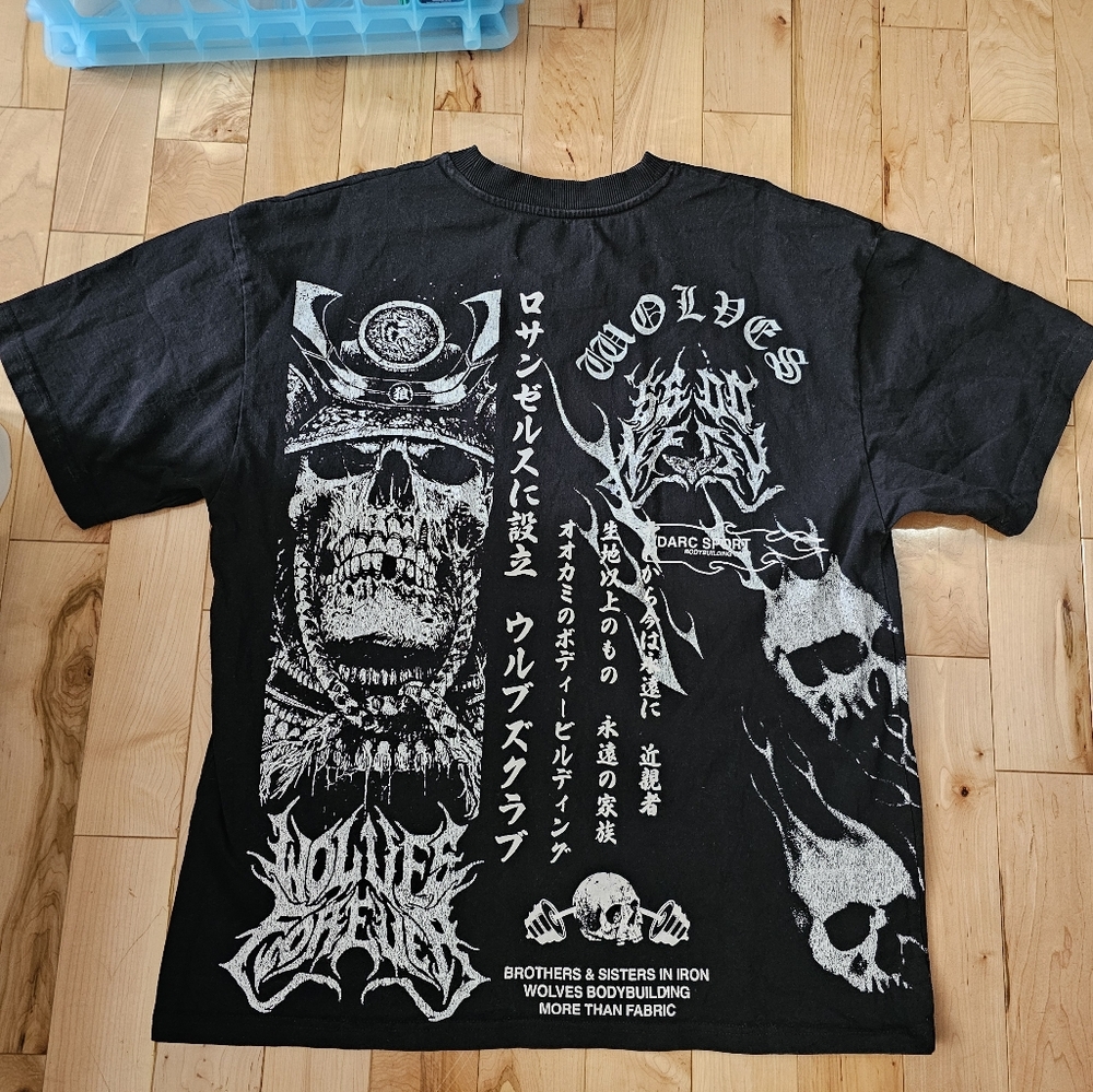 Black Graphic T-Shirt with White Skull Design